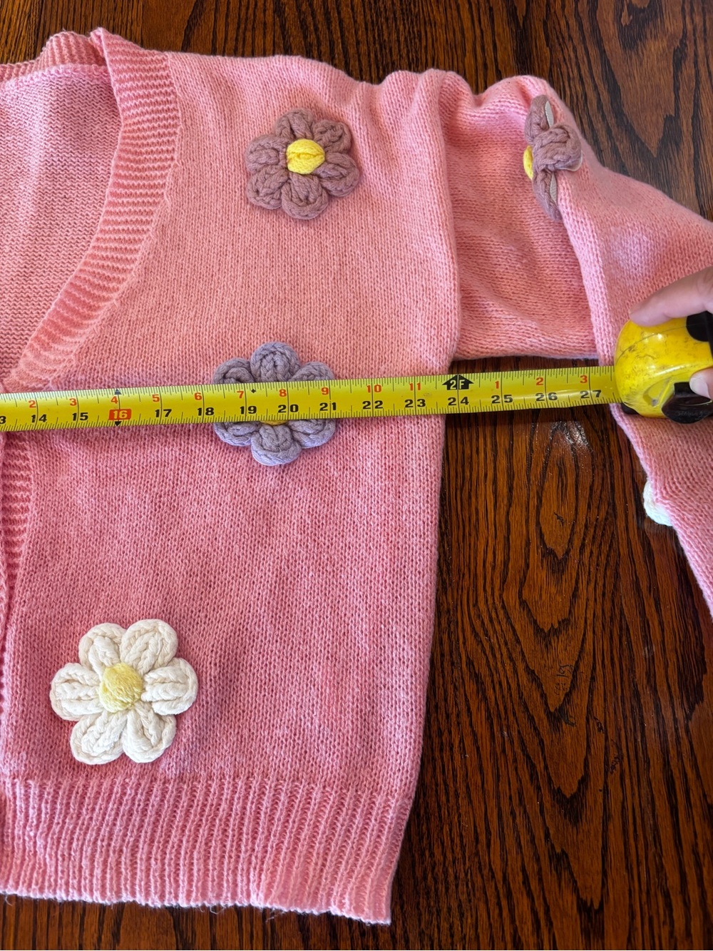 Handmade Pink Knit Flower Cardigan Sweater Cottagecore Y2K Coquette - Picture 9 of 10
